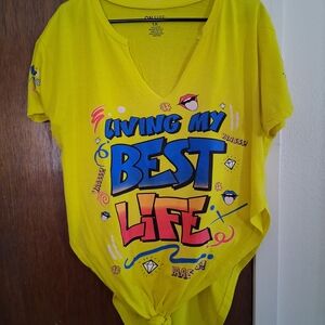 On Fire Yellow Graphic Tee - Living My Best Life